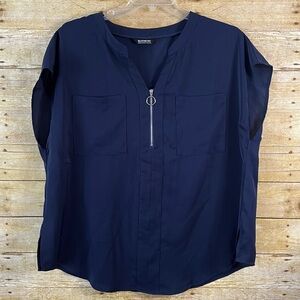 BloomChic Women’s Navy Plain Half-Zip Patched Pocket Top Blouse NWOT Size 18-20W